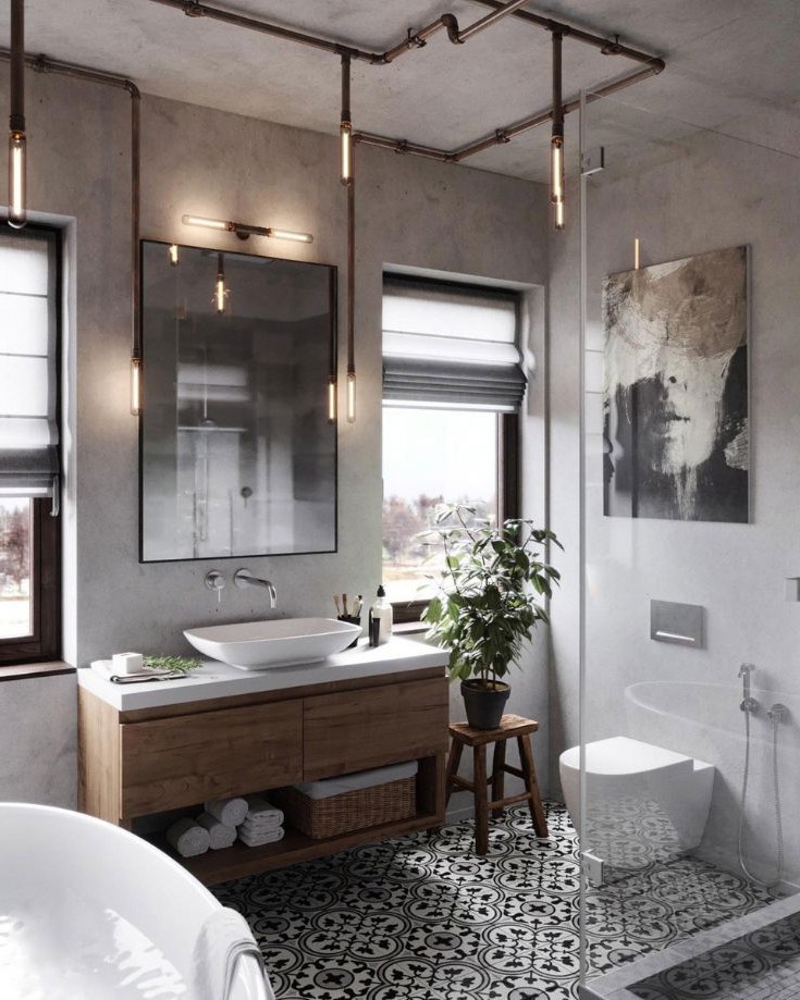 58 Charming Industrial Bathroom Interior Ideas from interior-design category